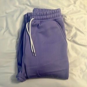 Warm purple sweatpants, lilac color, and comfortable!
